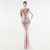 Women Sequined Beaded Mermaid Evening Gown