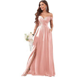 Women Off-Shoulder Bridesmaid Wedding Chiffon Sexy Ruffled Evening Gown（Processing time need 3-6 days）