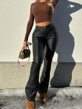 Autumn/Winter Women's Black Chic Stylish Loose Leather Pants
