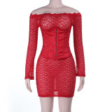 Women Off Shoulder Lace Corset Autumn Sexy Long Sleeve Bodycon Dress