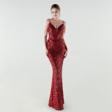 Women's Sequin Strap Mermaid Formal Party Dress