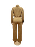 Women Autumn/Winter Sporty Color Block Casual Half-Open Long-Sleeve Jumpsuit
