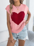 Women Spring/Summer Color Block Heart Print Casual Knitting Top