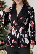 Women Autumn/Winter Long Sleeve Christmas Snowman Print Blazer