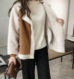 Women's Warm Faux Shearling Lambskin Loose Suede Jacket