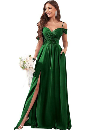 Women Off-Shoulder Bridesmaid Wedding Chiffon Sexy Ruffled Evening Gown（Processing time need 3-6 days）