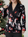 Women Autumn/Winter Long Sleeve Christmas Snowman Print Blazer