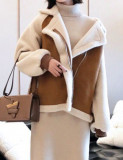 Women's Warm Faux Shearling Lambskin Loose Suede Jacket