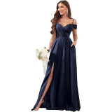 Women Off-Shoulder Bridesmaid Wedding Chiffon Sexy Ruffled Evening Gown（Processing time need 3-6 days）