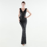 Women Sequined Beaded Mermaid Evening Gown