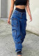 Women's Street Cargo Multi-Pocket Washed Denim Pants