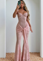 Women's Sexy Lace Strappy Sleeveless Flowy Jumpsuit