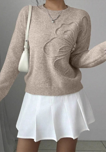 Women's Autumn Winter Casual Floral Round Neck Knit Sweater