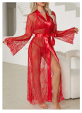 Women's Sexy Lace See-Through Long Bell Sleeve Tie-Dye Nightgown