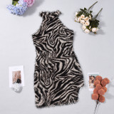 Women's Cut-Out Sexy Furry Color Block Bodycon Dress