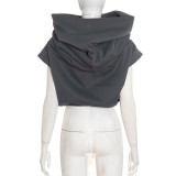 Women's Autumn Winter Solid Casual Sleeveless Color Block Drawstring Hooded Top