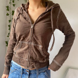 Women's Autumn Winter Hooded Casual Zip Cropped Hoodie