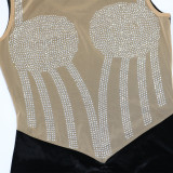 Women's Beaded Mesh Patchwork Velvet Bodycon Short Dress