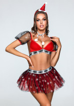 Christmas Women Red See-Through Mini Dress Sexy Lingerie