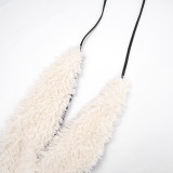 Women's Autumn Halter Neck Furry Collar Lace-Up Patchwork Leather Low Back Hollow Out Jumpsuit