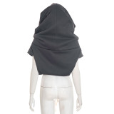 Women's Autumn Winter Solid Casual Sleeveless Color Block Drawstring Hooded Top