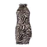 Women's Cut-Out Sexy Furry Color Block Bodycon Dress