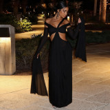 Women's Autumn Winter Fashion Solid Sexy Cut-Out Off-Shoulder Long Dress