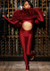 Women's Autumn Winter Off-Shoulder Furry Patchwork Cut-Out Fingerless Long Jumpsuit