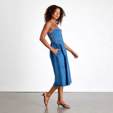 Women's Summer V-Neck Denim Strap Dress