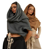 Women's Autumn Winter Solid Casual Sleeveless Color Block Drawstring Hooded Top