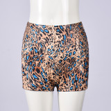 Women's Summer Print Color Block Elastic Waist Slim Fit Casual Shorts