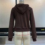 Women's Autumn Winter Hooded Casual Zip Cropped Hoodie