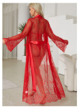 Women's Sexy Lace See-Through Long Bell Sleeve Tie-Dye Nightgown