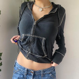 Women's Autumn Winter Hooded Casual Zip Cropped Hoodie