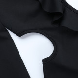 Women's Autumn Sexy Ruffled V-Neck Long Sleeve Solid Evening Dress