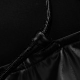 Women's Autumn Halter Neck Furry Collar Lace-Up Patchwork Leather Low Back Hollow Out Jumpsuit