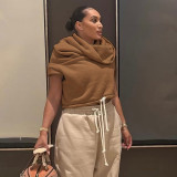 Women's Autumn Winter Solid Casual Sleeveless Color Block Drawstring Hooded Top