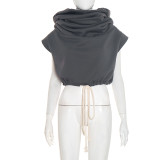 Women's Autumn Winter Solid Casual Sleeveless Color Block Drawstring Hooded Top