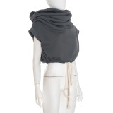 Women's Autumn Winter Solid Casual Sleeveless Color Block Drawstring Hooded Top