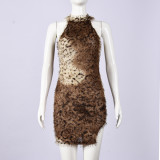 Women's Cut-Out Sexy Furry Color Block Bodycon Dress