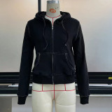 Women's Autumn Winter Hooded Casual Zip Cropped Hoodie