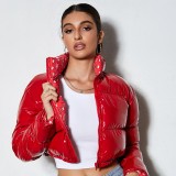 Women's Autumn Winter Casual Print Turndown Collar Zip Cotton-padded Coat