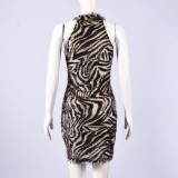 Women's Cut-Out Sexy Furry Color Block Bodycon Dress