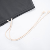 Women's Autumn Winter Solid Casual Sleeveless Color Block Drawstring Hooded Top