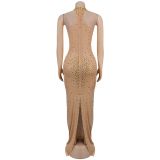 Women's Fashion Sexy See-Through Mesh Beaded Dress