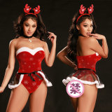Women Red Sexy Bodysuit Christmas Costume Role-Play Lingerie Uniform