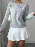 Women's Autumn Winter Casual Floral Round Neck Knit Sweater