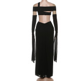 Women's Autumn Winter Fashion Solid Sexy Cut-Out Off-Shoulder Long Dress