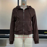 Women's Autumn Winter Hooded Casual Zip Cropped Hoodie