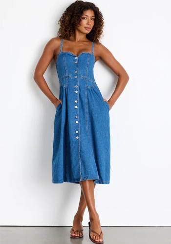 Women's Summer V-Neck Denim Strap Dress